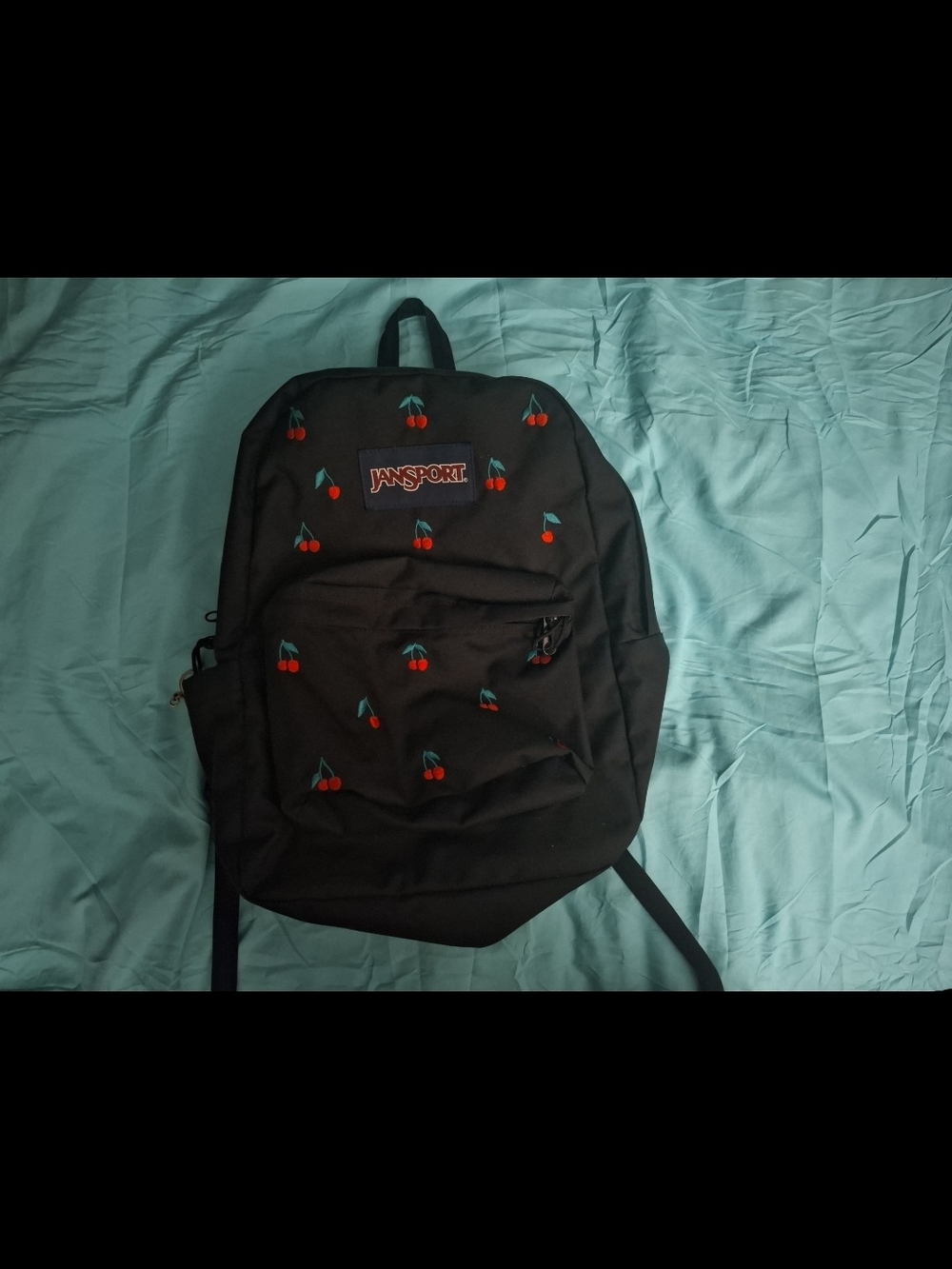 Jansport Black Backpack with Red Cherry Embroidery